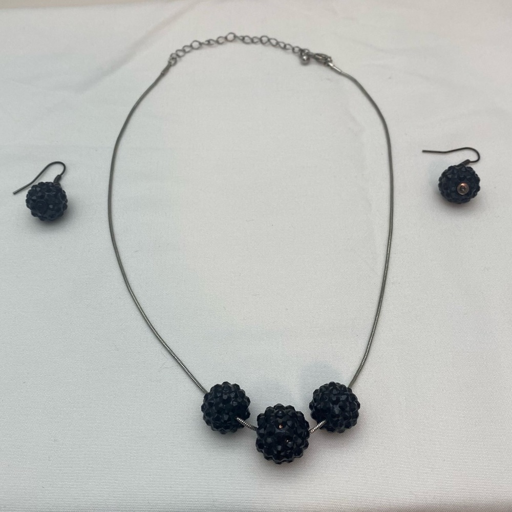Black Beaded Necklace and Earring Set